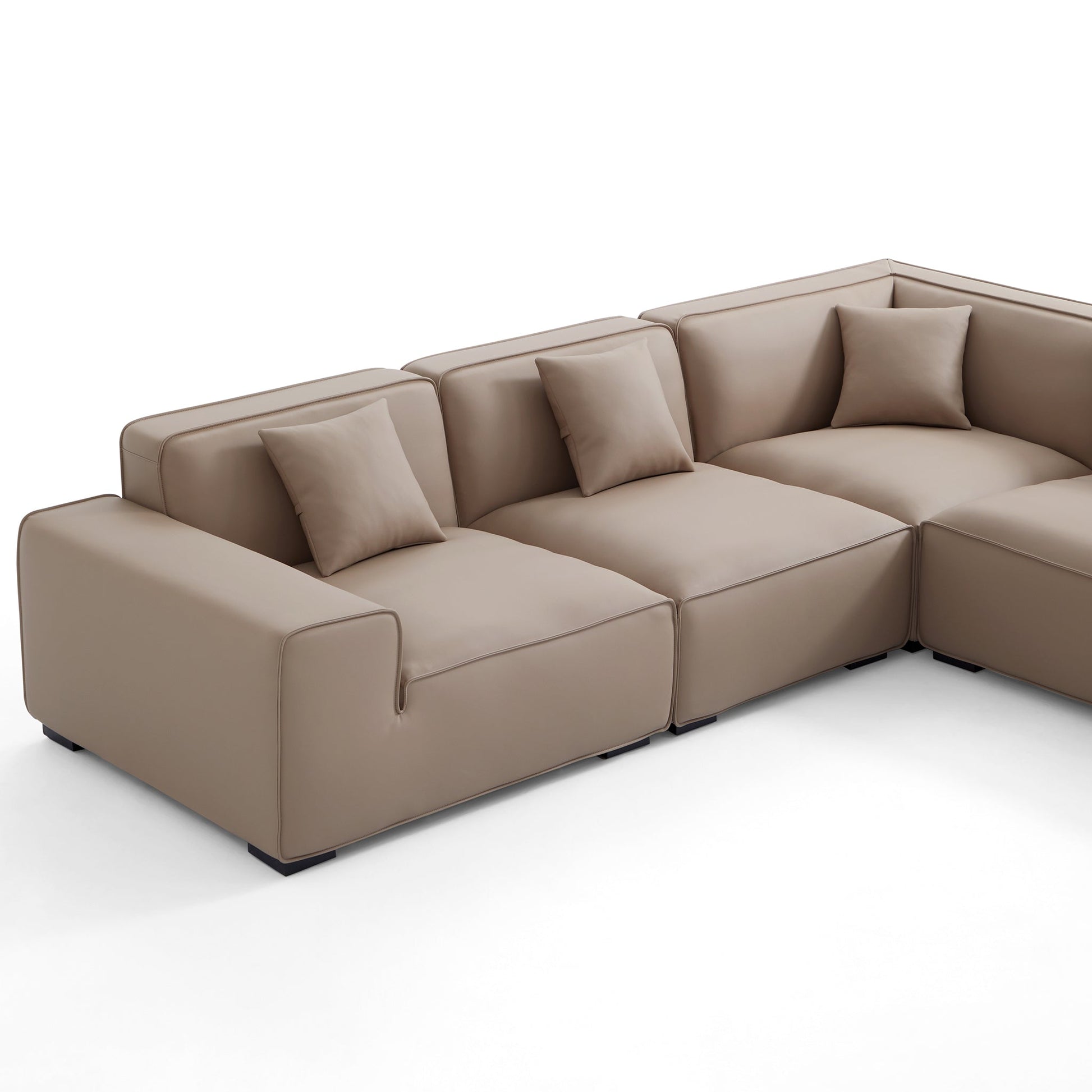 Domus Modular Dark Gray Leather L Shaped Sectional-Khaki