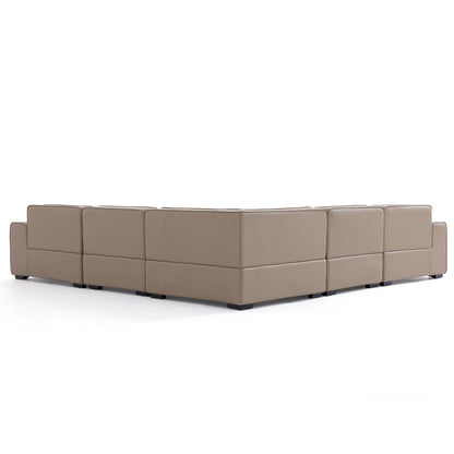 Domus Modular Black Leather L Shaped Sectional-Khaki-5 Seater(126.8")
