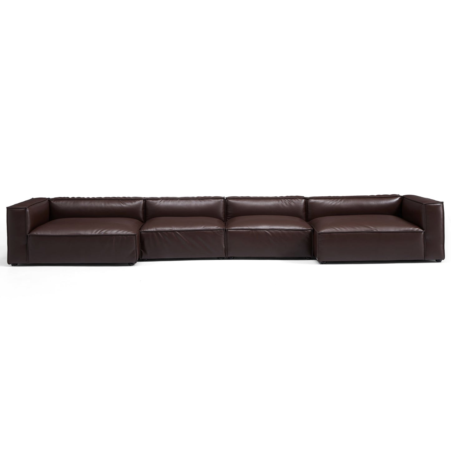 Luxury Minimalist Black Leather U Shaped Sectional Sofa-Dark Brown-190.6"