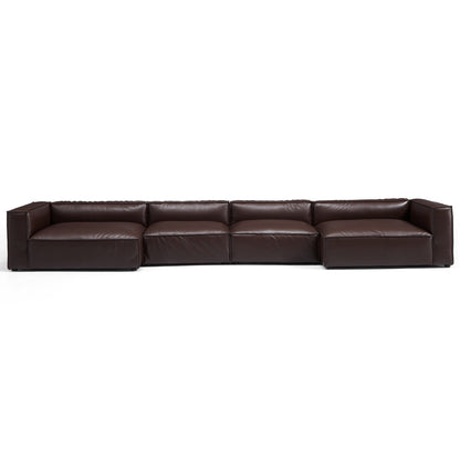 Luxury Minimalist Black Leather U Shaped Sectional Sofa-Dark Brown-190.6"