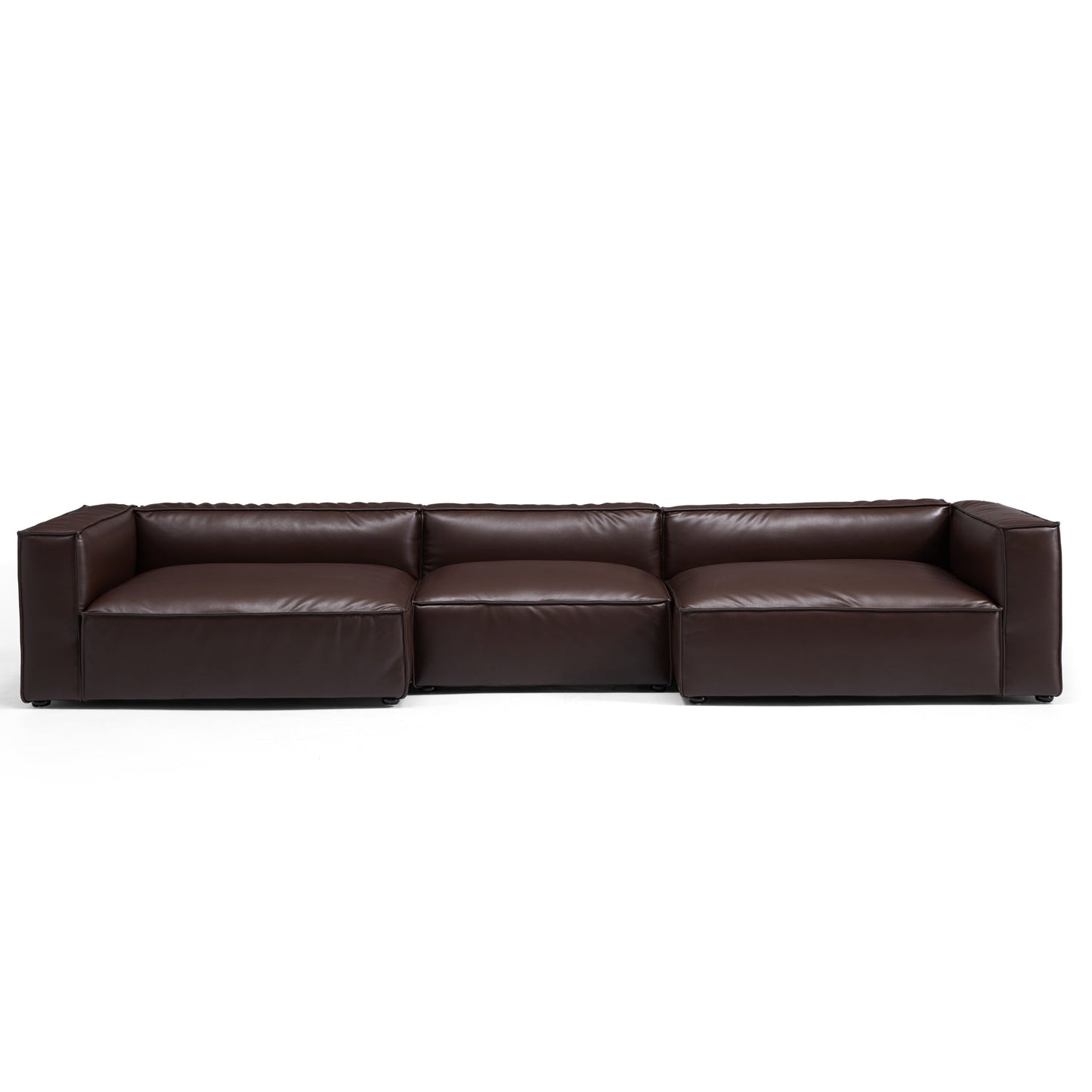 Luxury Minimalist Dark Brown Leather U Shaped Sectional-Dark Brown-151.2"