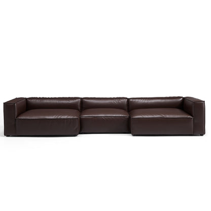 Luxury Minimalist Dark Brown Leather U Shaped Sectional-Dark Brown-151.2"