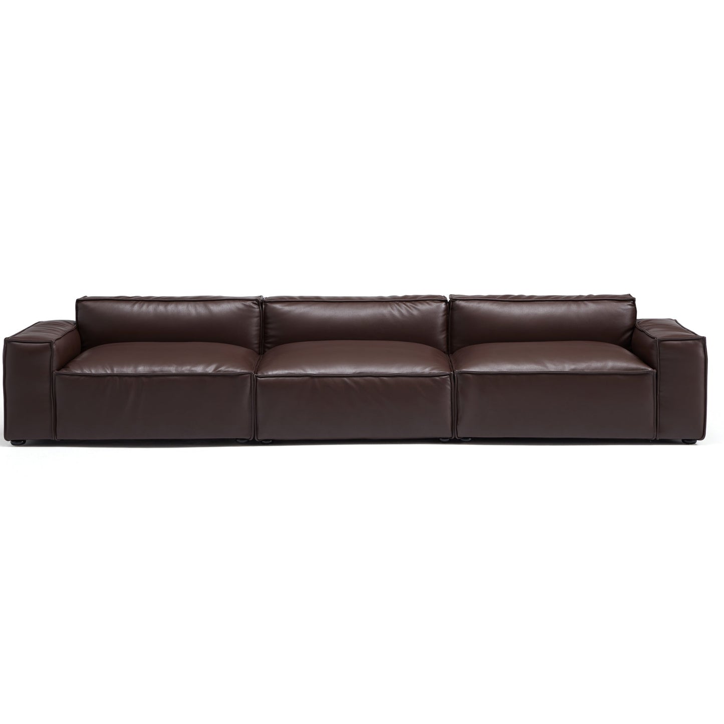 Luxury Minimalist Dark Brown Leather Sofa-Dark Brown-140.2"