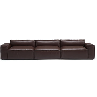 Luxury Minimalist Dark Brown Leather Sofa-Dark Brown-140.2"