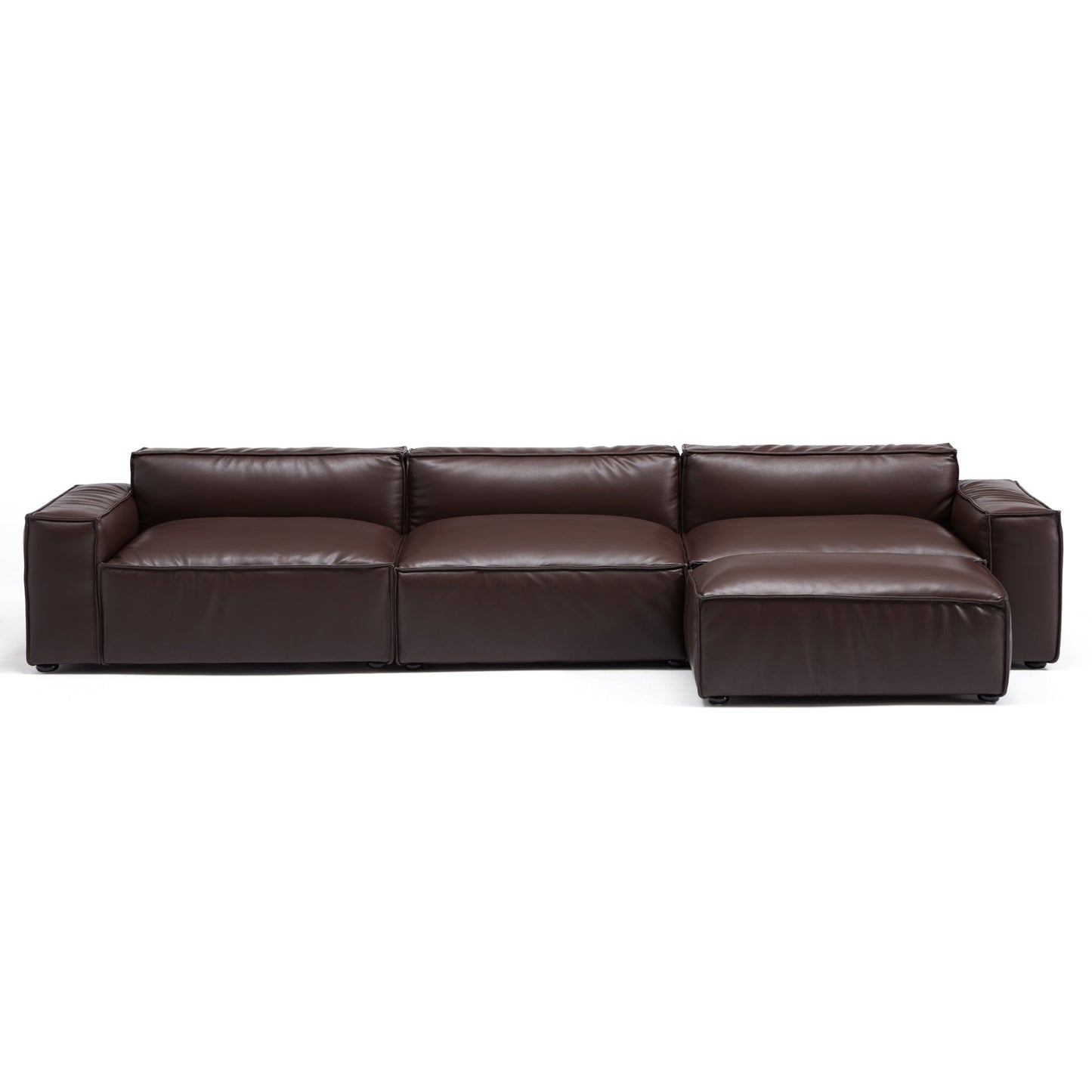 Luxury Minimalist Dark Brown Leather Sofa and Ottoman-hidden