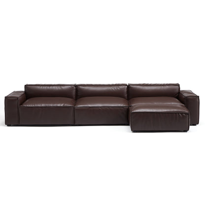 Luxury Minimalist Dark Brown Leather Sofa and Ottoman-hidden