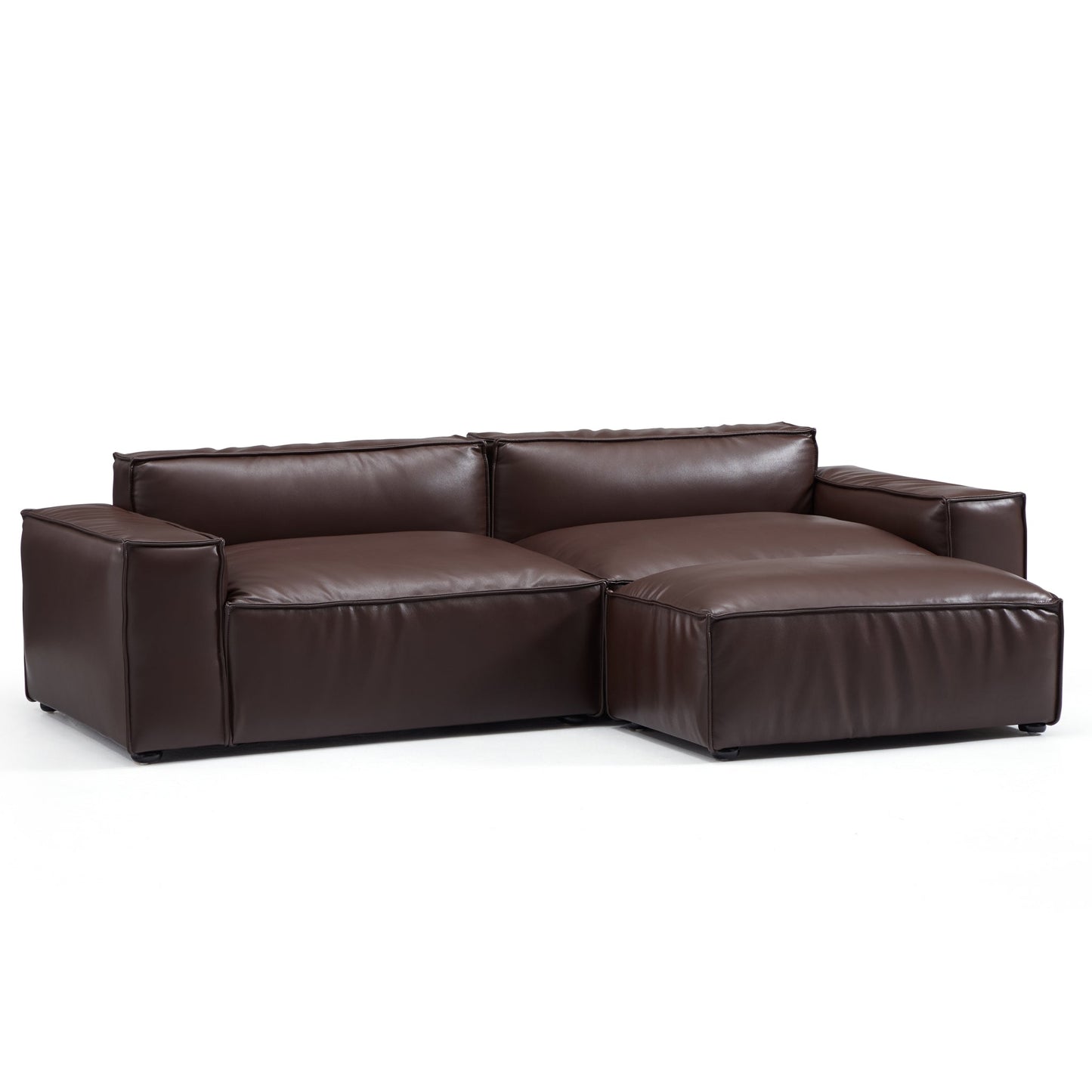 Luxury Minimalist Dark Brown Leather Sofa and Ottoman-Dark Brown-100.8"