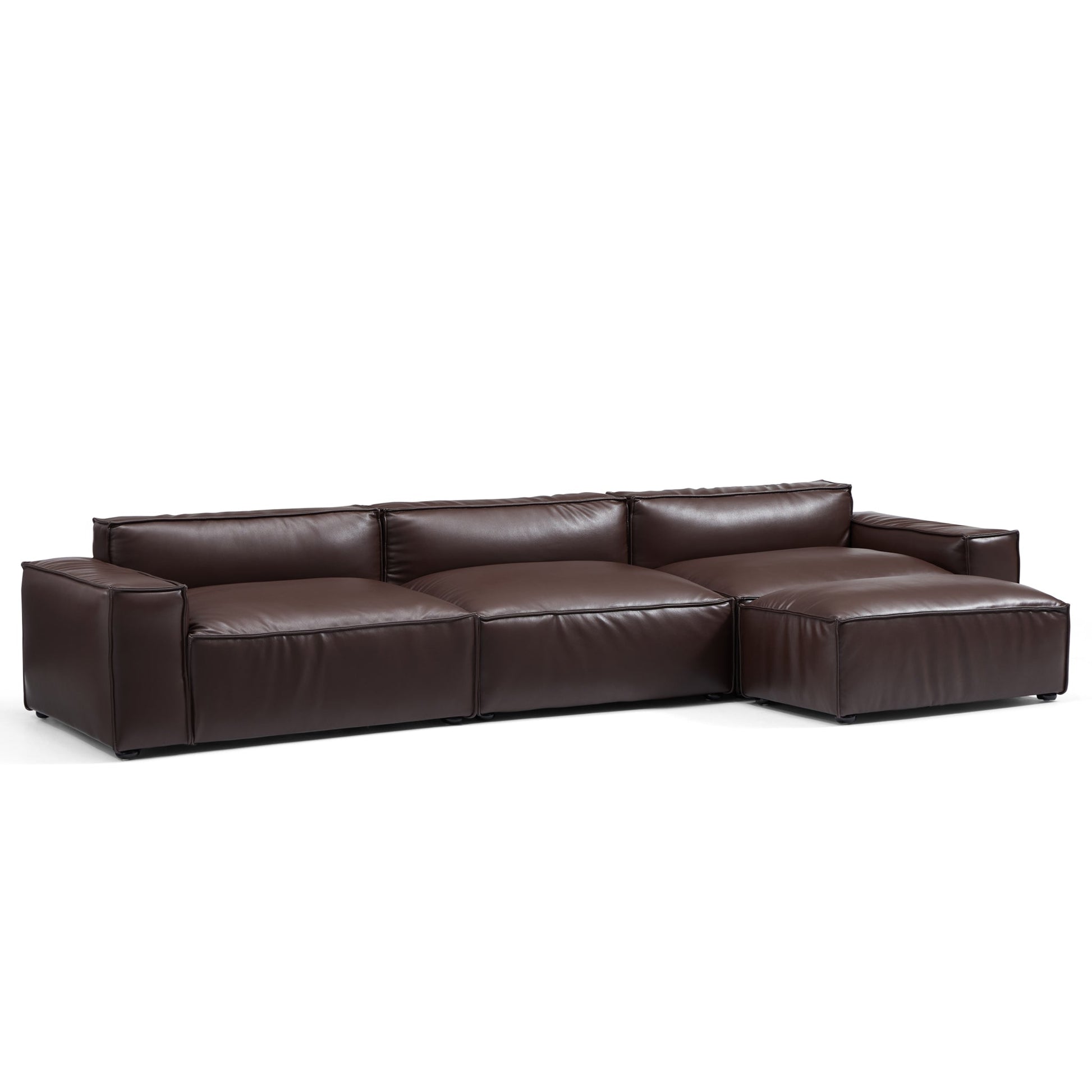 Luxury Minimalist Dark Brown Leather Sofa and Ottoman-Dark Brown-140.2"