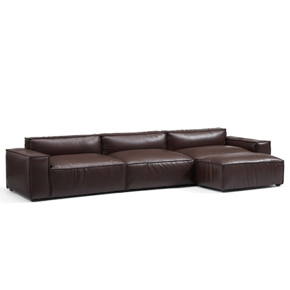 Luxury Minimalist Dark Brown Leather Sofa and Ottoman-Dark Brown-140.2"
