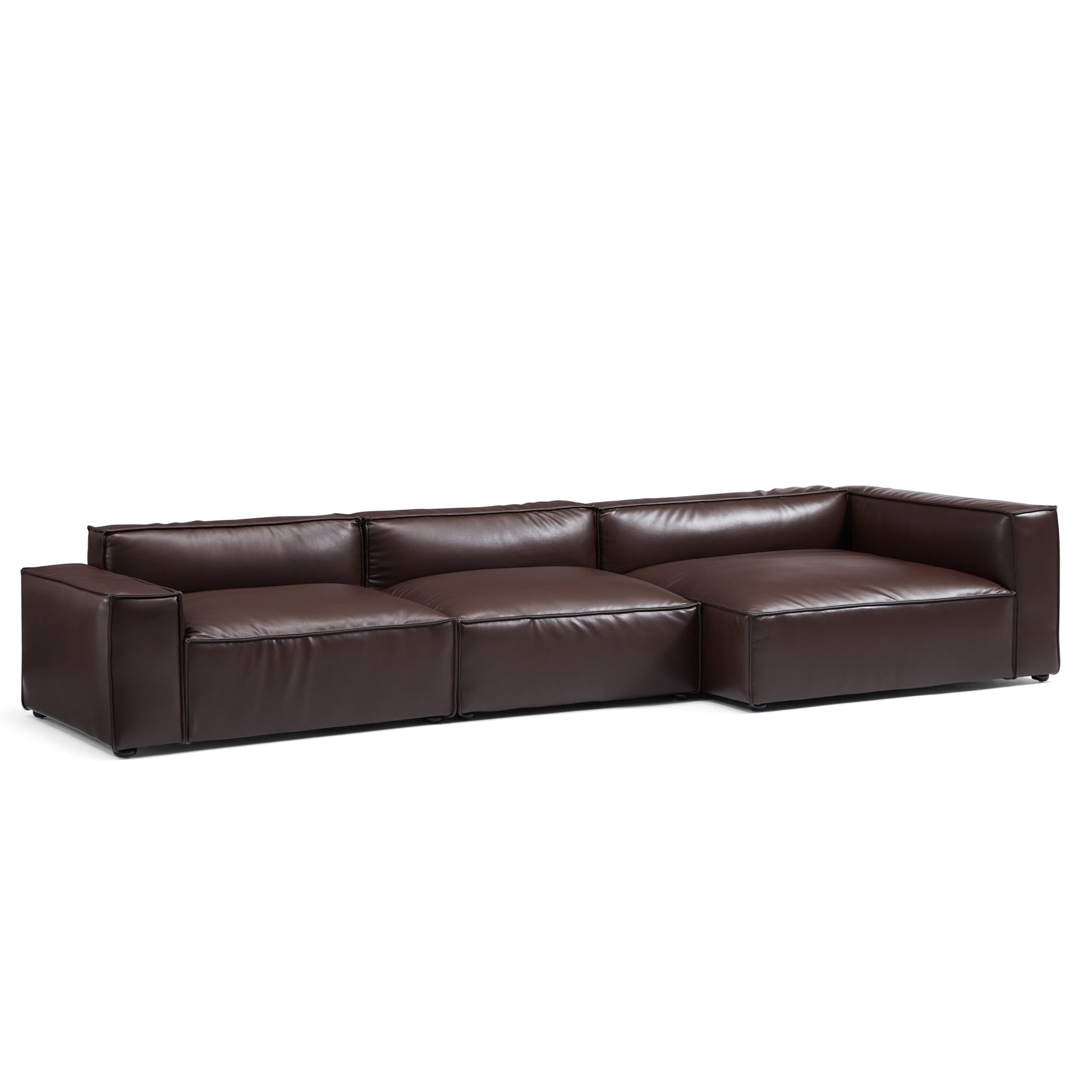 Luxury Minimalist Dark Brown Leather Sectional-Dark Brown-145.7"-Facing Right