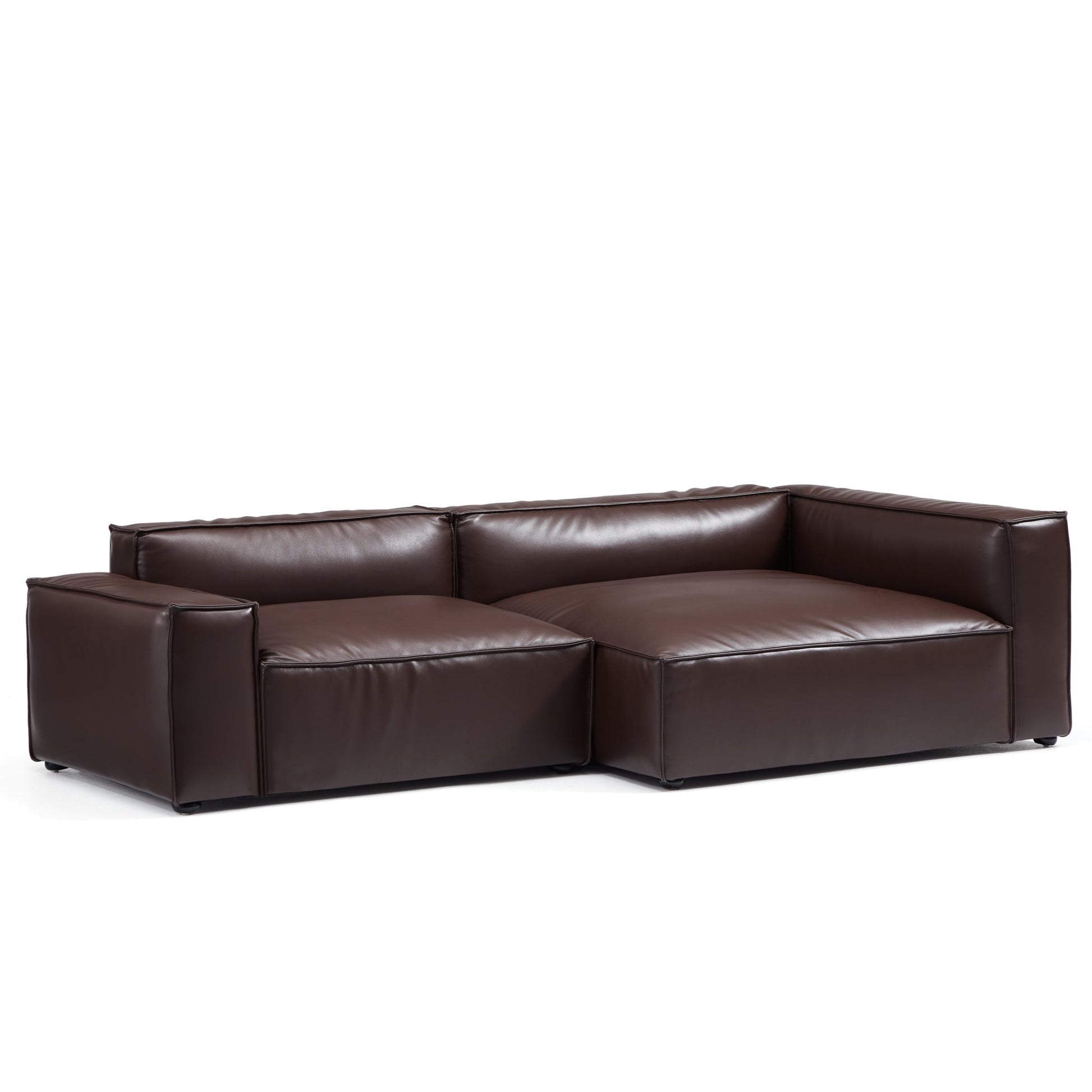 Luxury Minimalist Dark Brown Leather Sectional-Dark Brown-106.2"-Facing Right