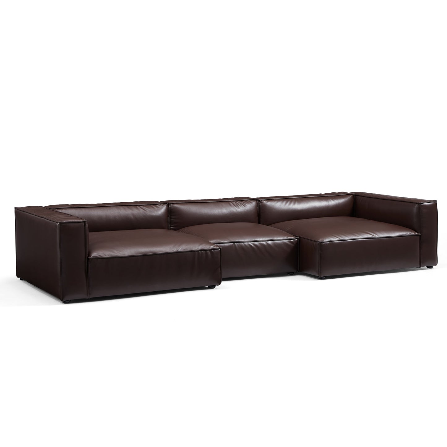 Luxury Minimalist Dark Brown Leather U Shaped Sectional-Dark Brown-151.2"