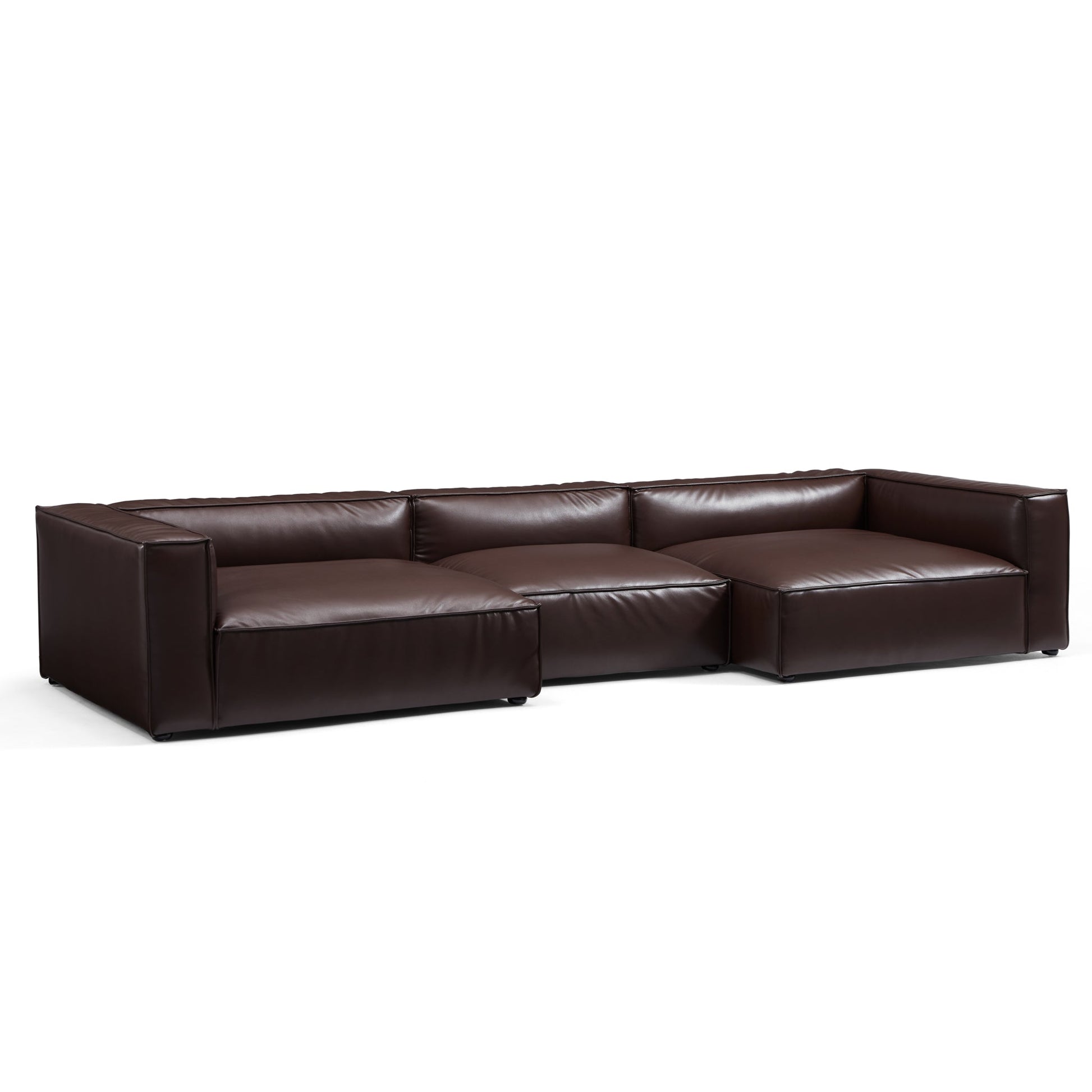 Luxury Minimalist Dark Brown Leather U Shaped Sectional-Dark Brown-151.2"