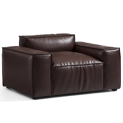 Luxury Minimalist Black Leather Armchair-Dark Brown