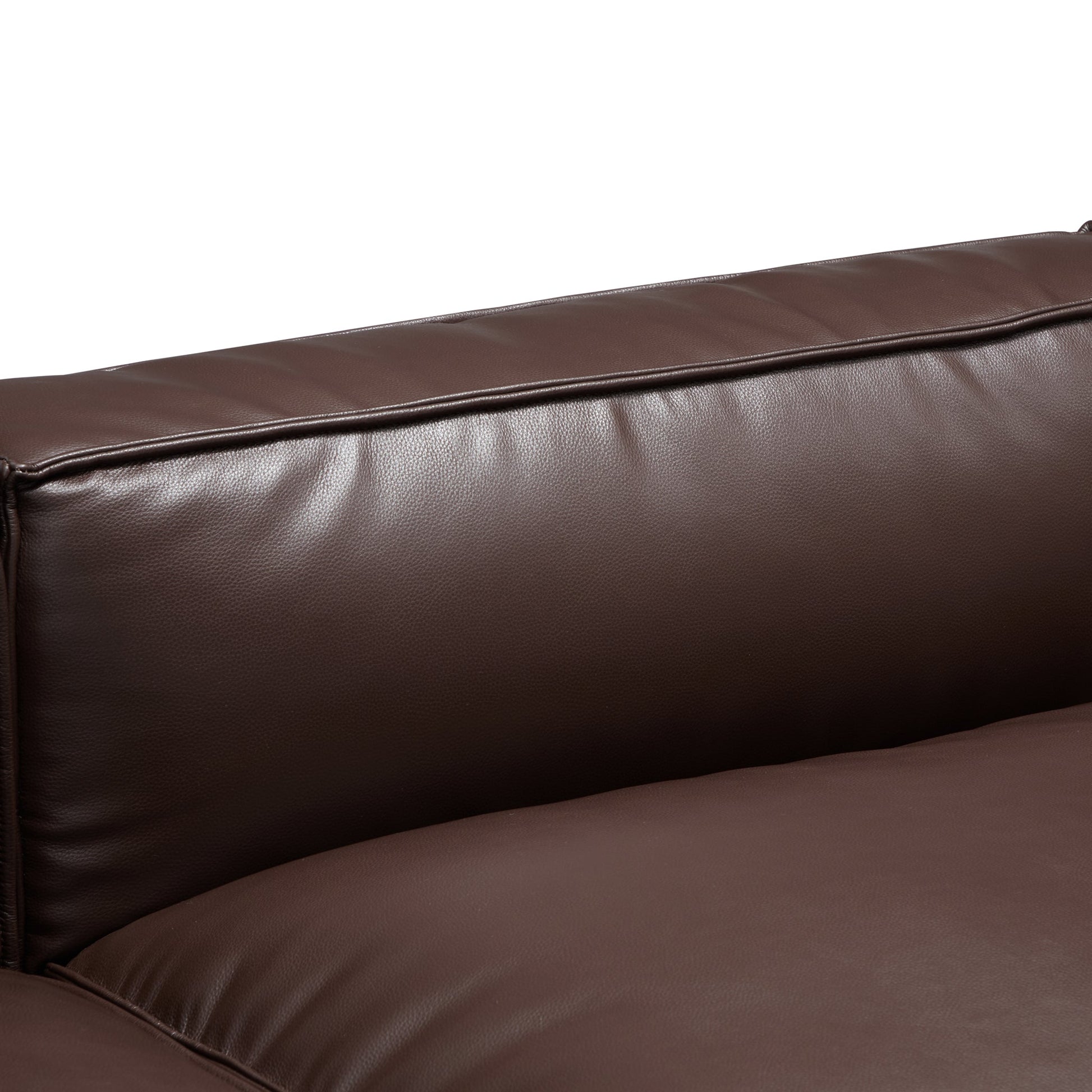 Luxury Minimalist Dark Brown Leather Sofa and Ottoman-Dark Brown