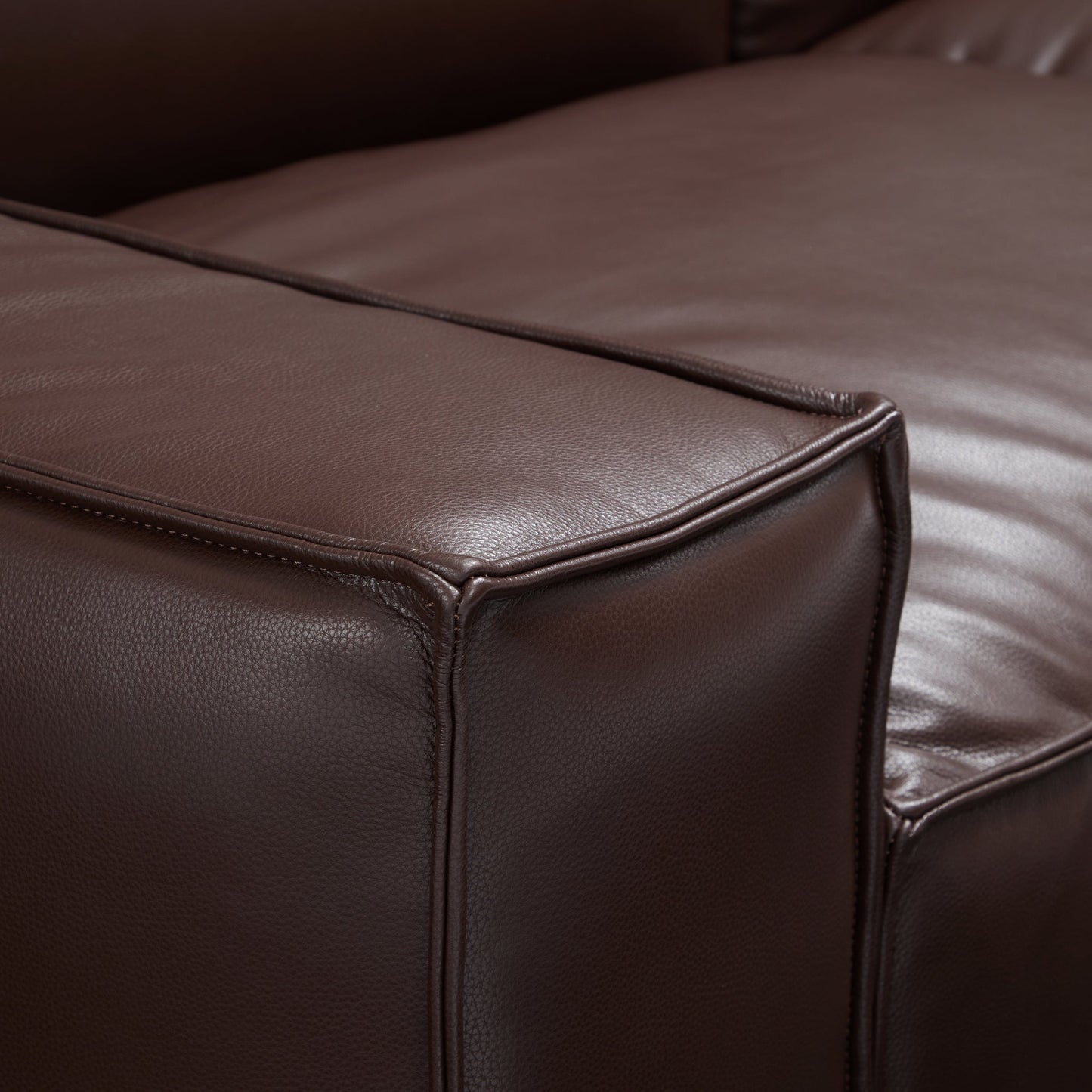 Luxury Minimalist Dark Brown Leather Sofa and Ottoman-Dark Brown