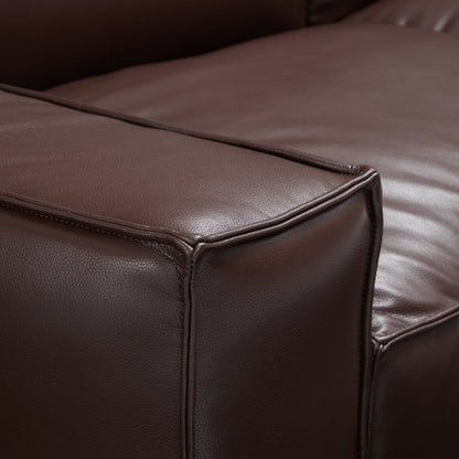 Luxury Minimalist Dark Brown Leather Sofa and Ottoman-Dark Brown