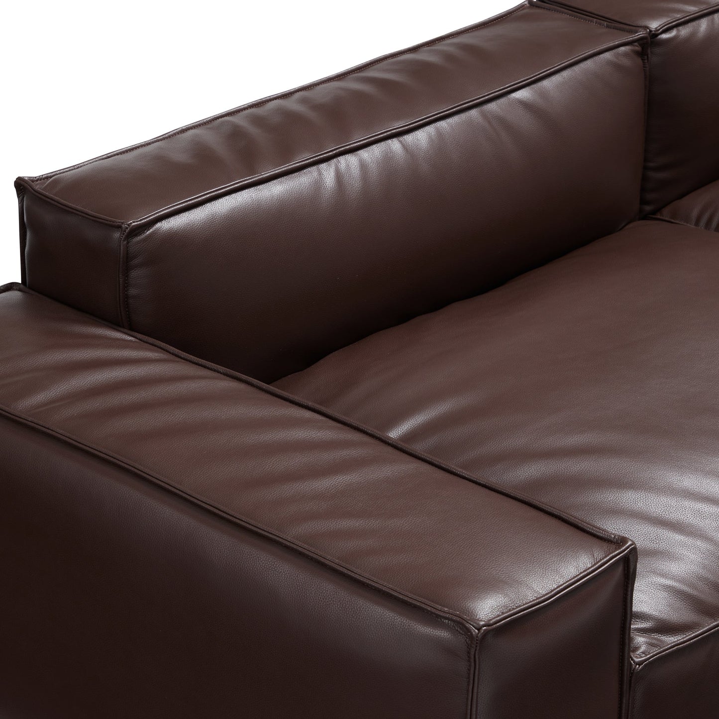 Luxury Minimalist Dark Brown Leather Sectional-Dark Brown