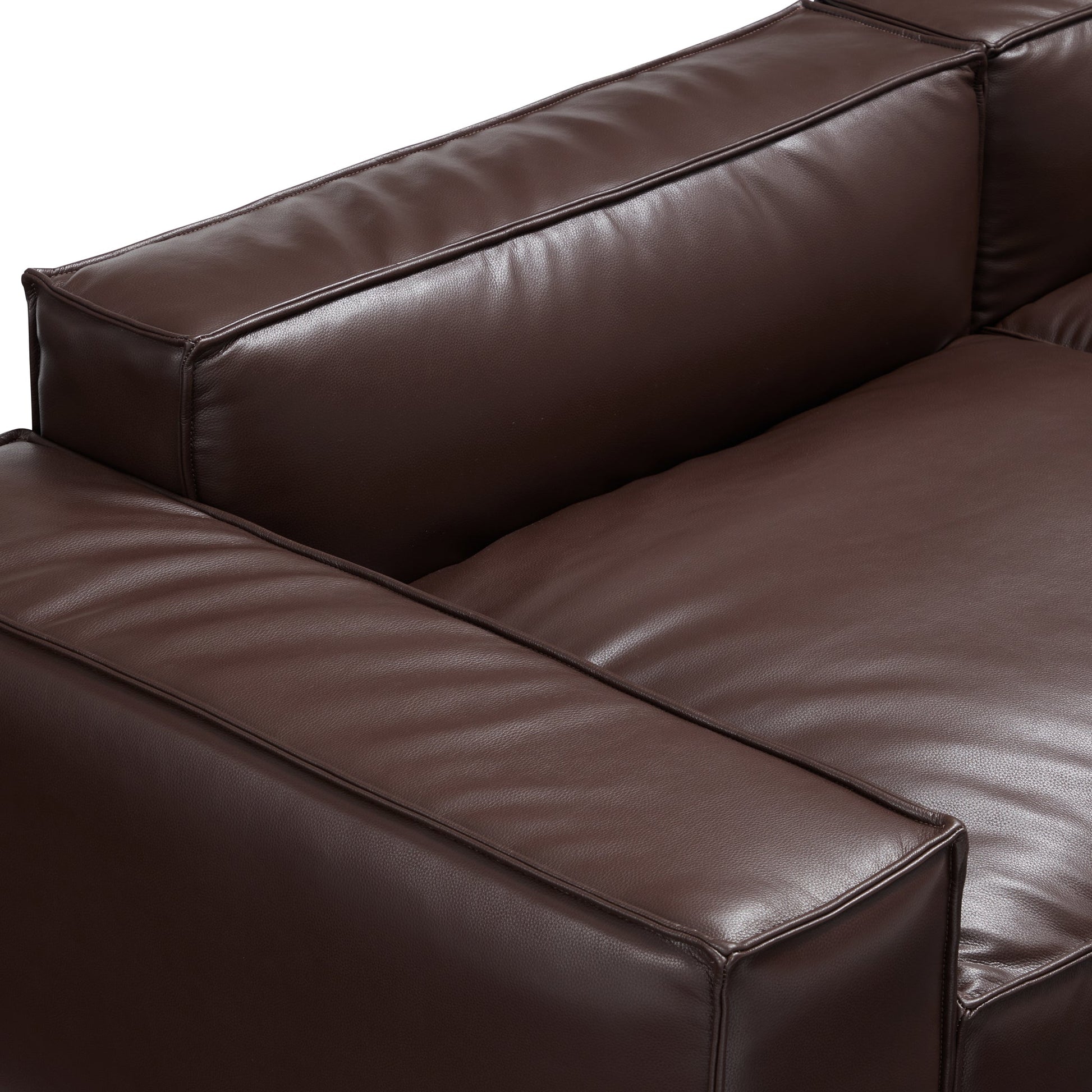 Luxury Minimalist Dark Brown Leather Sectional-Dark Brown