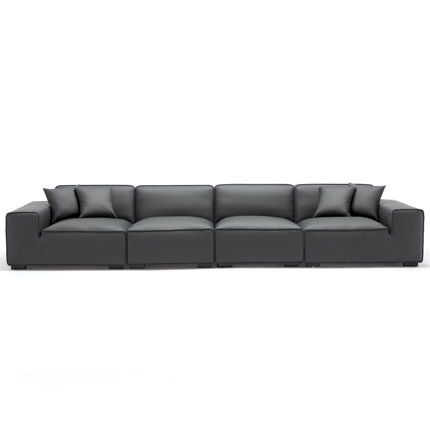 Domus Modular Khaki Leather Sofa-Dark Gray-165.3"