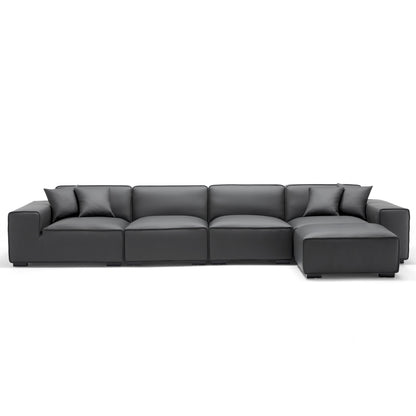 Domus Modular Khaki Leather Sofa and Ottoman-Dark Gray-165.3"