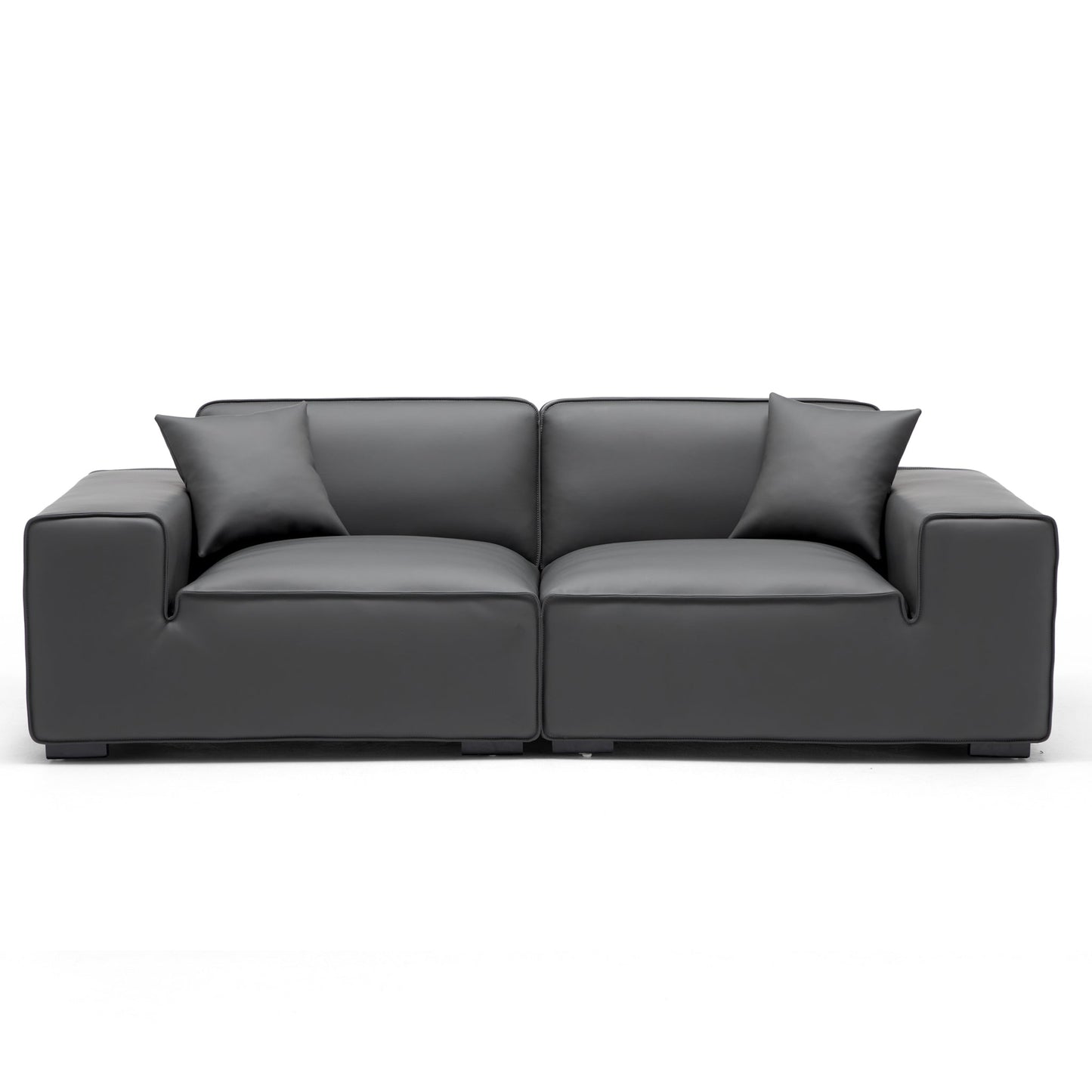 Domus Modular Black Leather Sofa-Dark Gray-94.5″