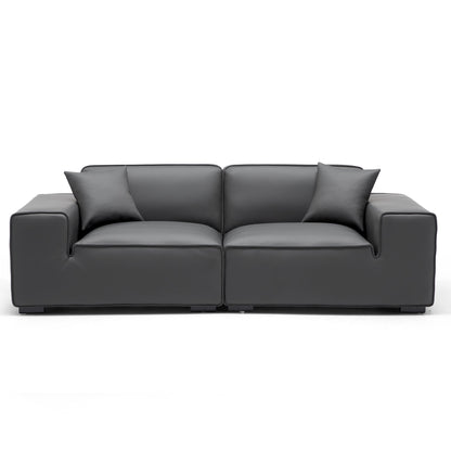 Domus Modular Black Leather Sofa-Dark Gray-94.5″