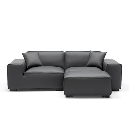 Domus Modular Khaki Leather Sofa and Ottoman-Dark Gray-94.5"