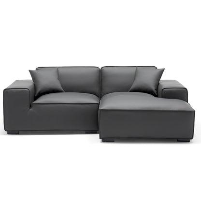 Domus Modular Dark Gray Leather Sectional Sofa-Dark Gray-90.6"-Facing Right