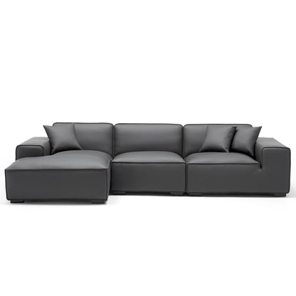 Domus Modular Dark Gray Leather Sectional Sofa-Dark Gray-126.0"-Facing Left