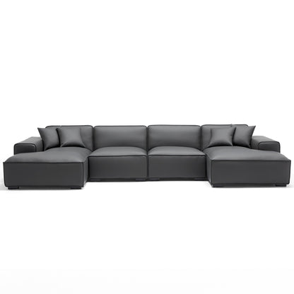 Domus Modular Khaki Leather U Shaped Sectional Sofa-Dark Gray-157.5″