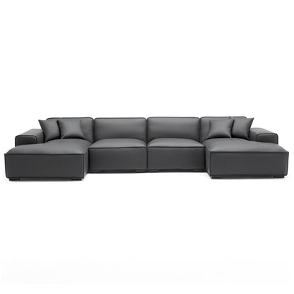 Domus Modular Black Leather Double Chaise Sectional-Dark Gray-157.5″