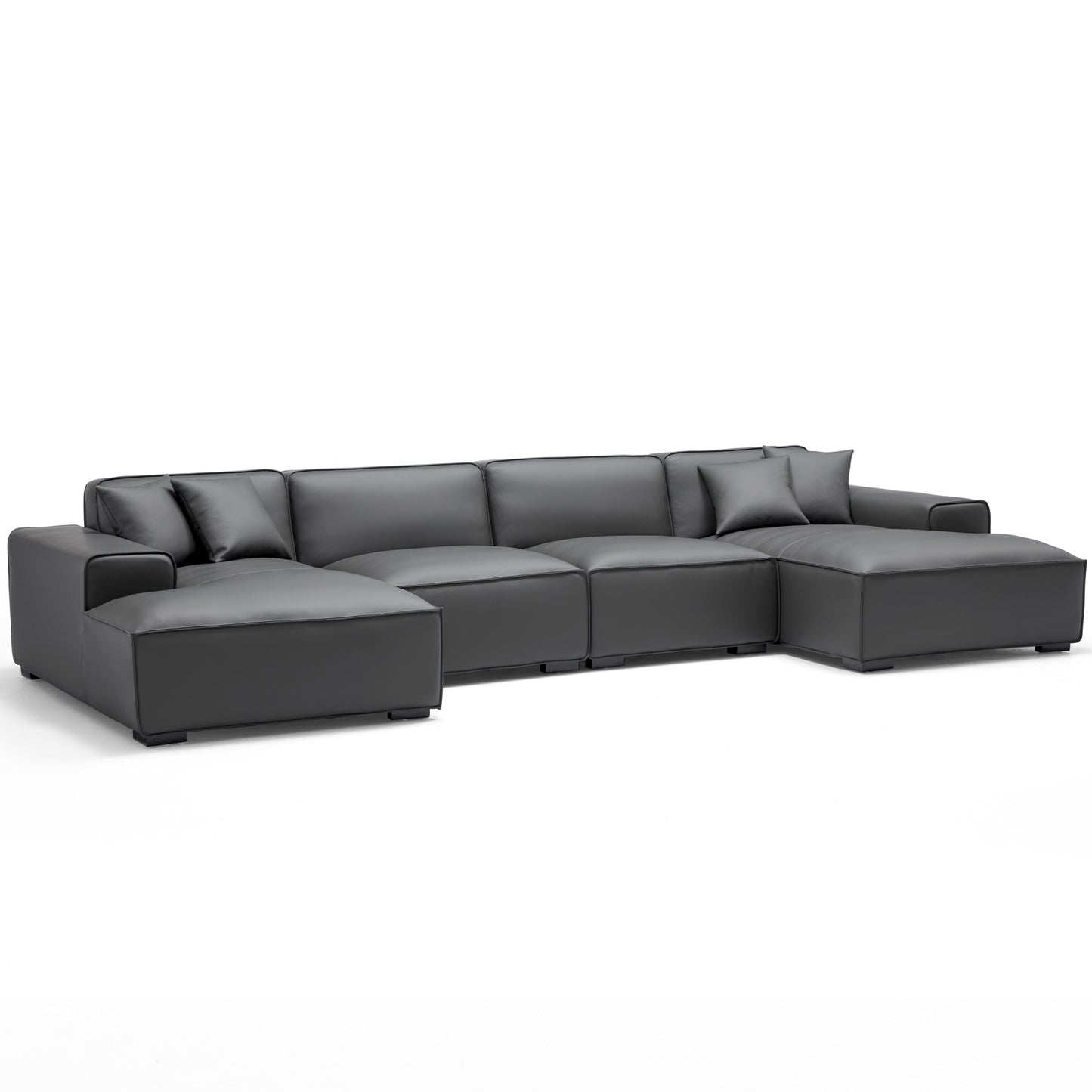 Domus Modular Brown Leather Double Chaise Sectional-Dark Gray-157.5″