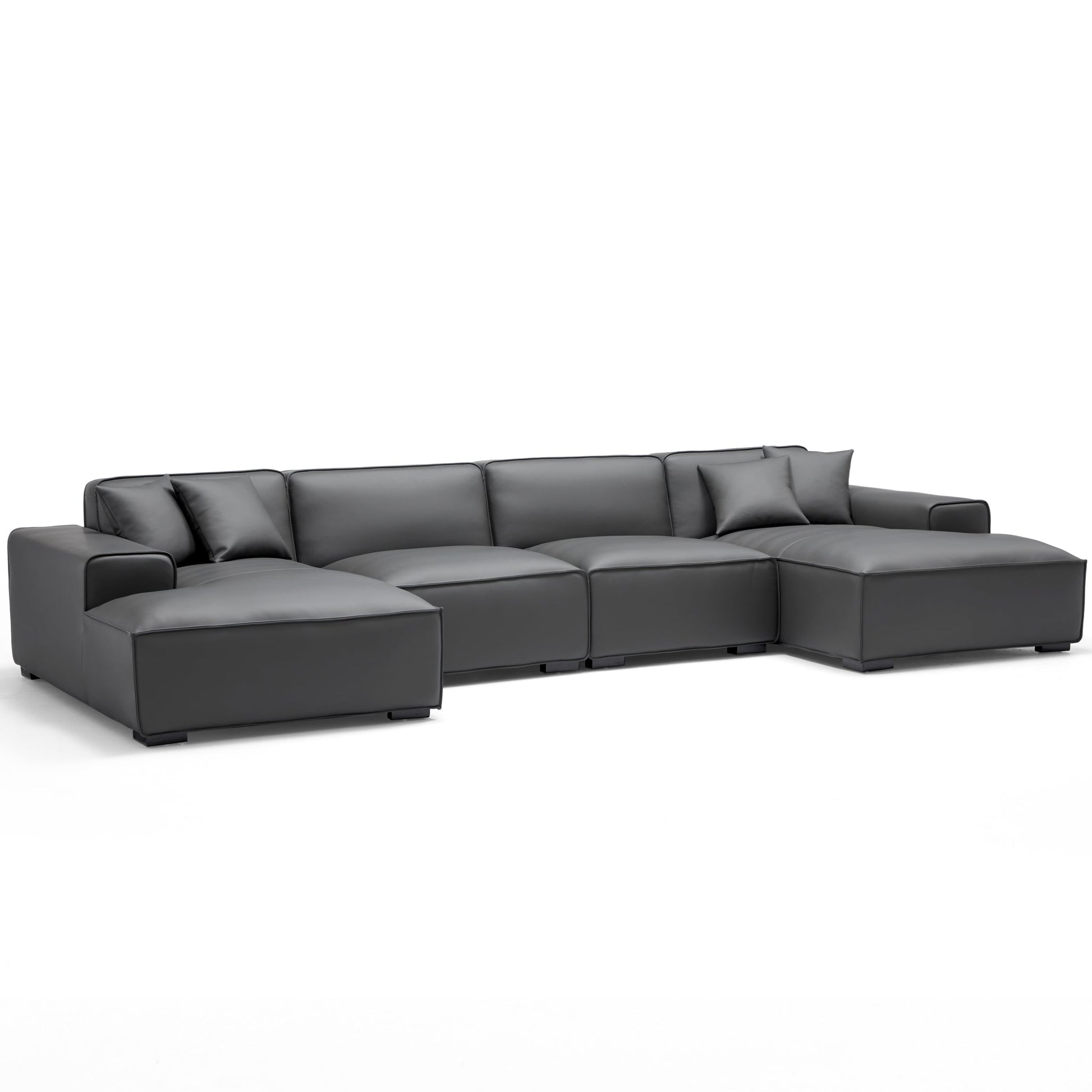 Domus Modular Brown Leather Double Chaise Sectional-Dark Gray-157.5″
