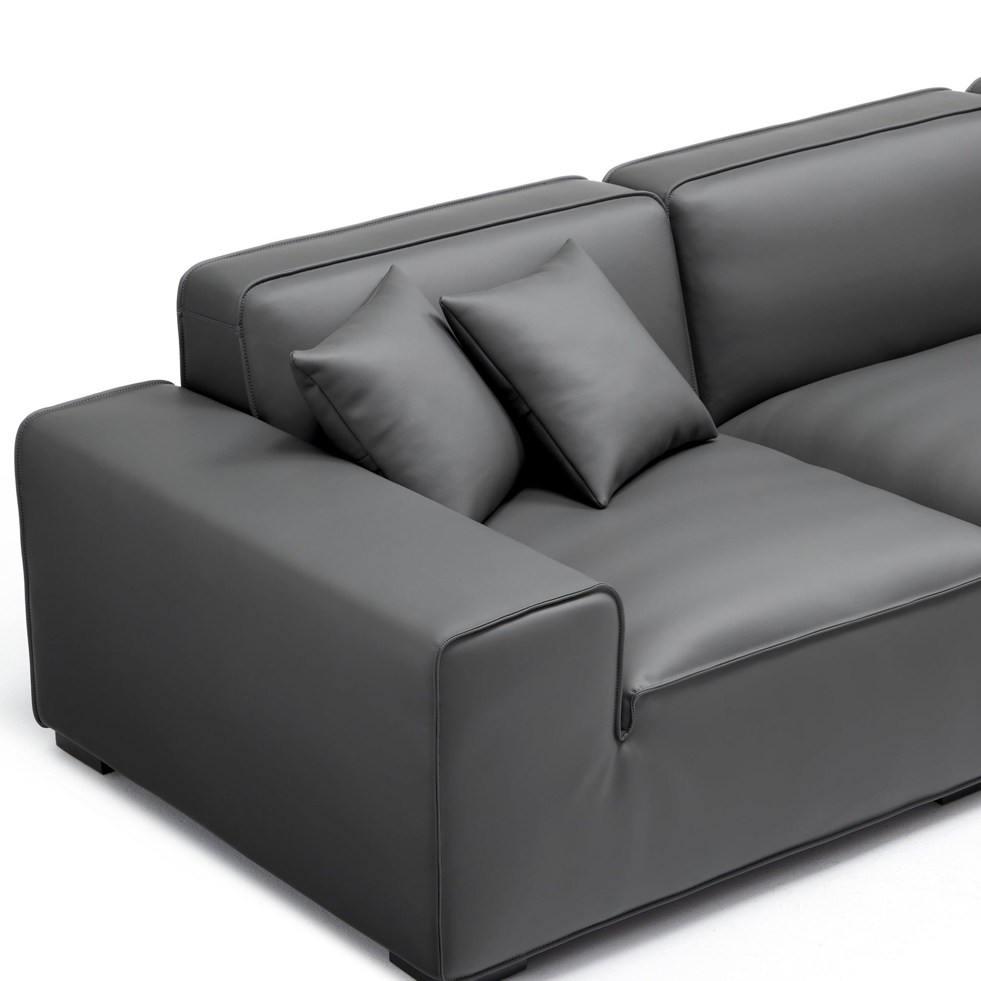 Domus Modular Black Leather Sofa-Dark Gray