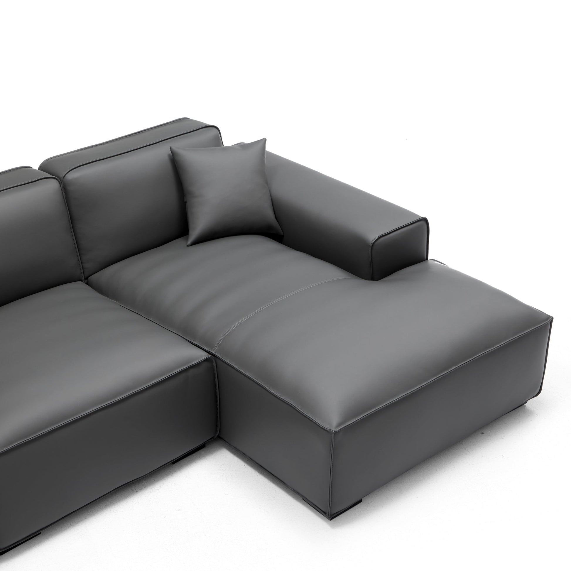 Domus Modular Dark Gray Leather Sectional Sofa-Dark Gray