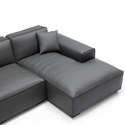 Domus Modular Black Leather U Shaped Sectional-Dark Gray