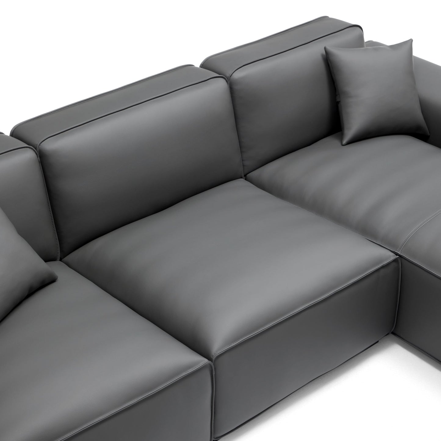 Domus Modular Black Leather U Shaped Sectional-Dark Gray