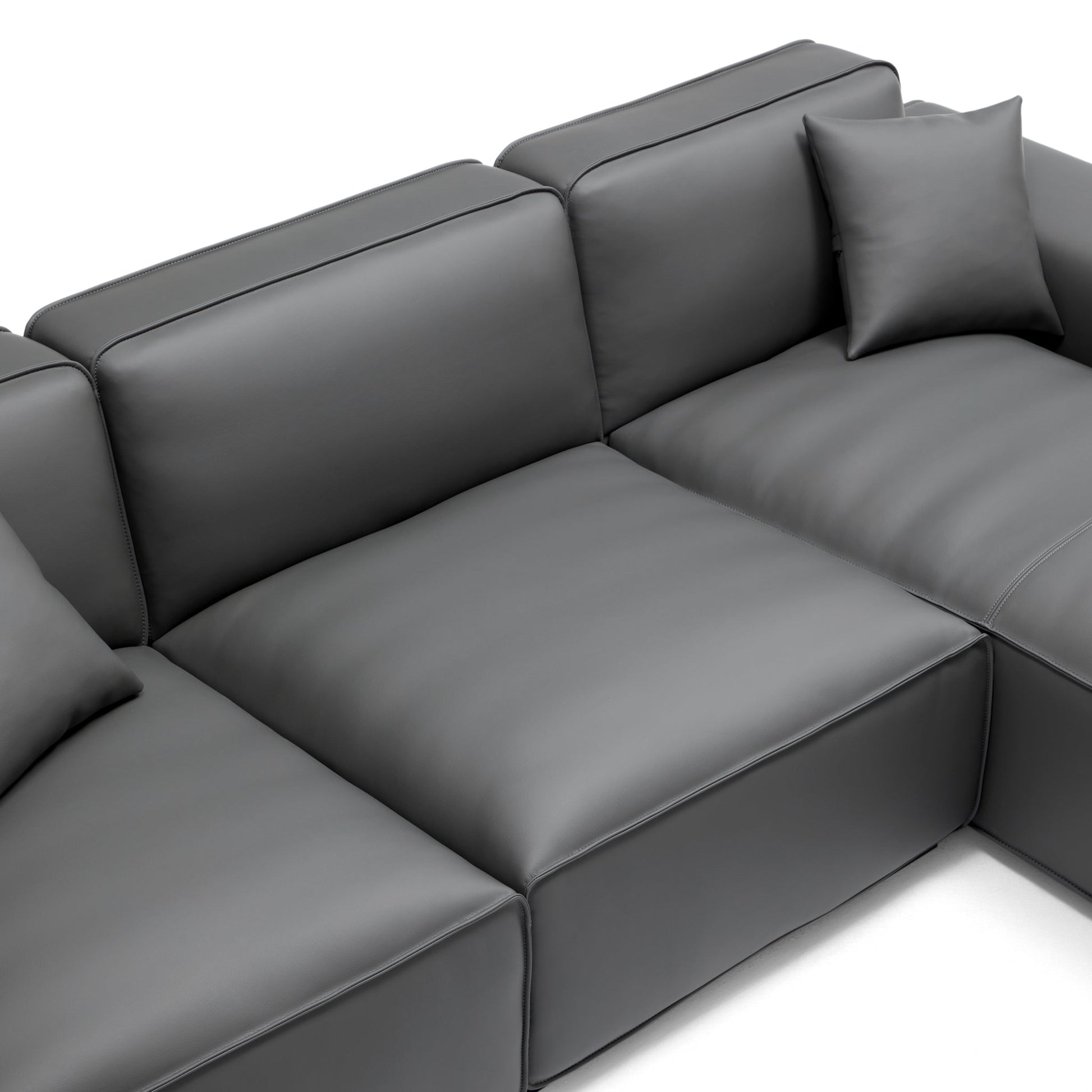 Domus Modular Beige Leather Double Chaise Sectional-Dark Gray