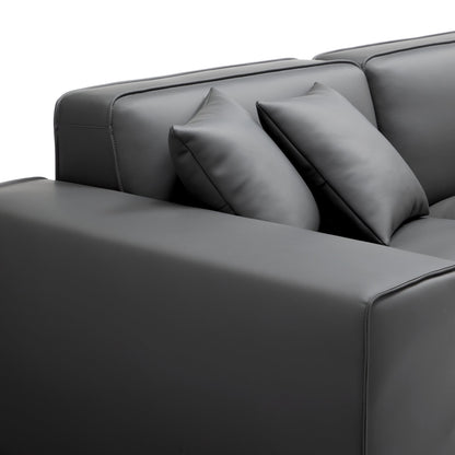 Domus Modular Beige Leather Double Chaise Sectional-Dark Gray
