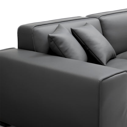 Domus Modular Khaki Leather Sofa and Ottoman-Dark Gray
