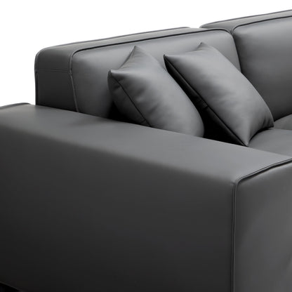 Domus Modular Dark Gray Leather Sofa and Ottoman-Dark Gray