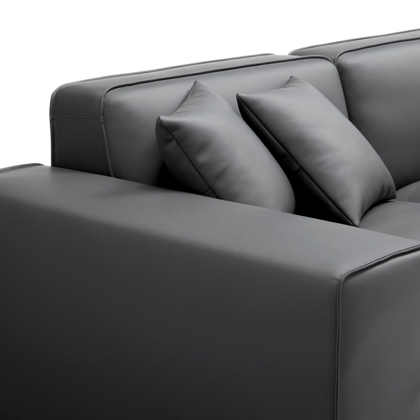 Domus Modular Beige Leather Double Chaise Sectional-Dark Gray