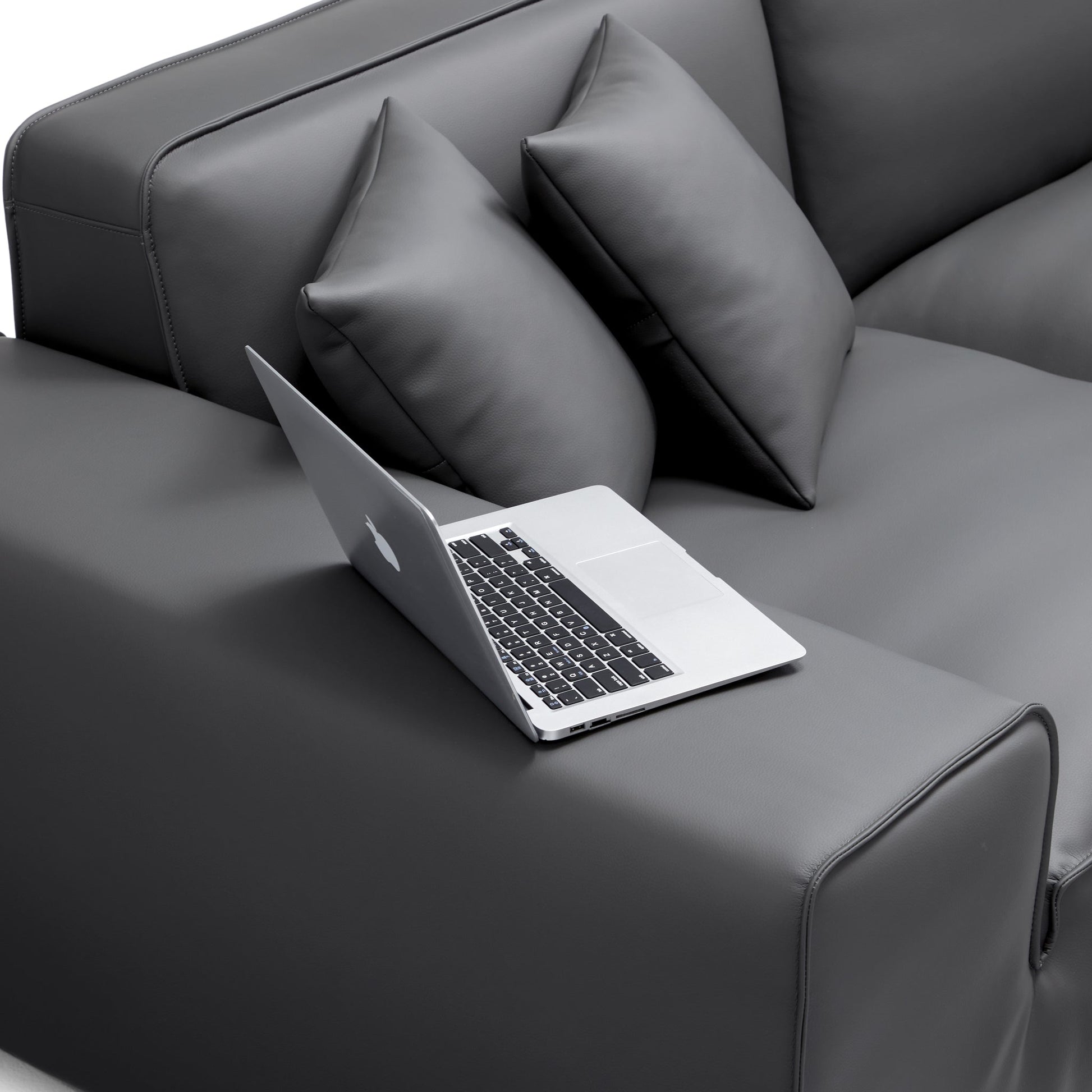 Domus Modular Beige Leather Double Chaise Sectional-Dark Gray