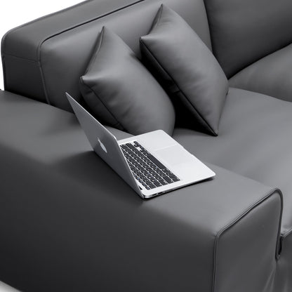 Domus Modular Beige Leather Double Chaise Sectional-Dark Gray