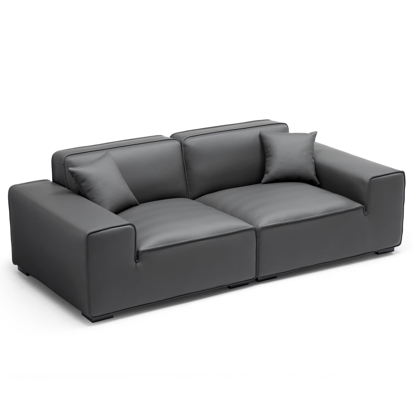 Domus Modular Dark Gray Leather Sofa-Dark Gray-94.5"