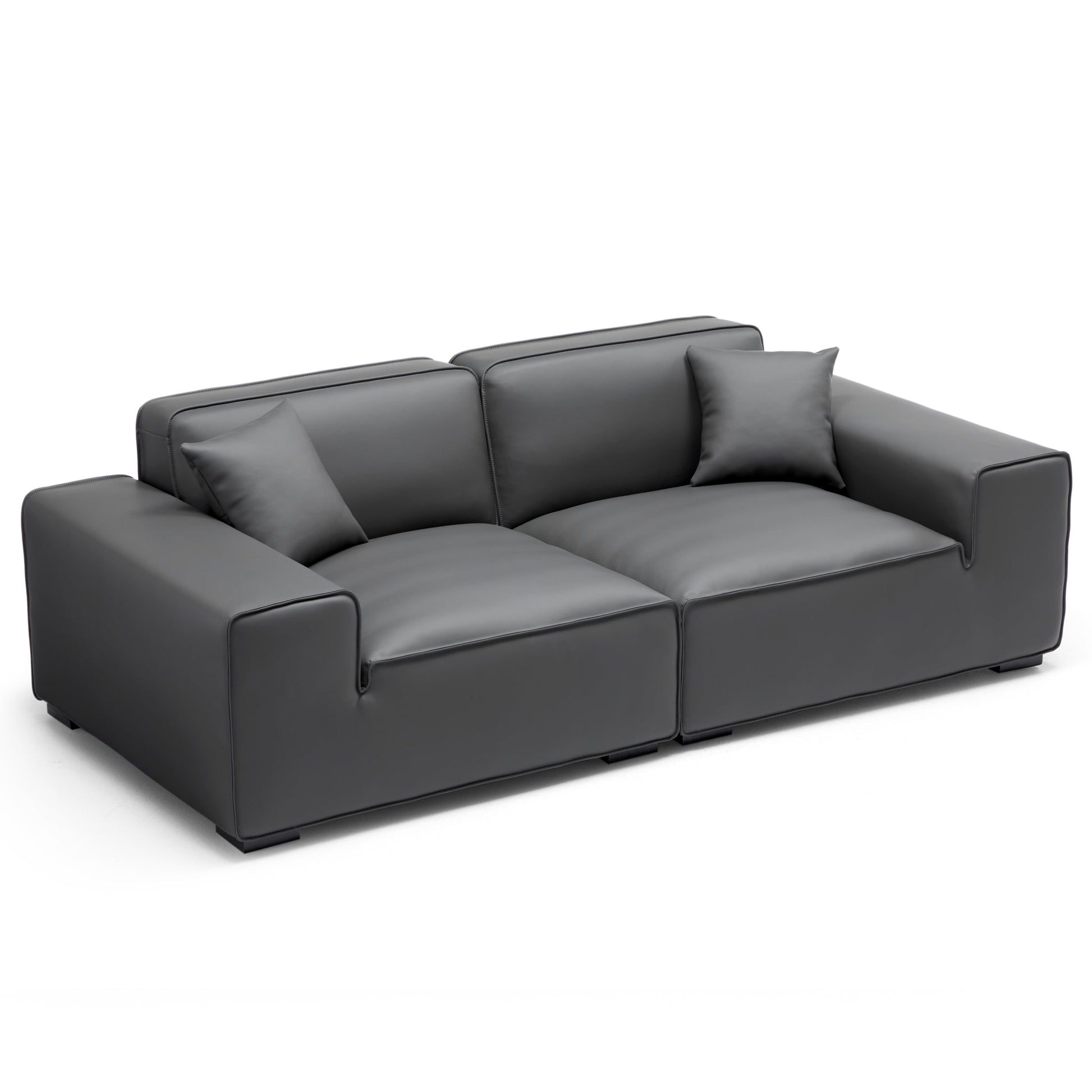 Domus Modular Dark Gray Leather Sofa-Dark Gray-94.5"