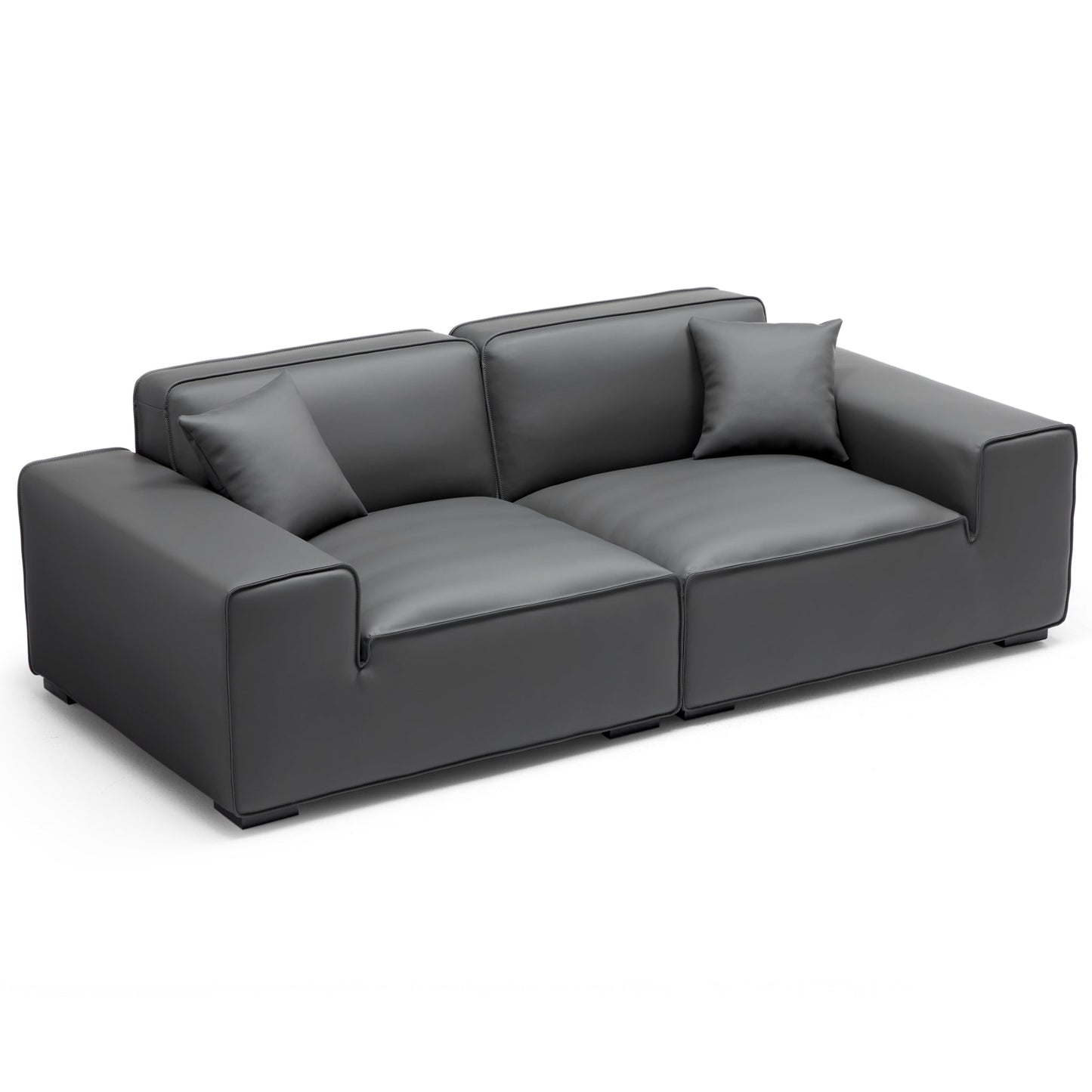 Domus Modular Khaki Leather Sofa-Dark Gray-94.5"