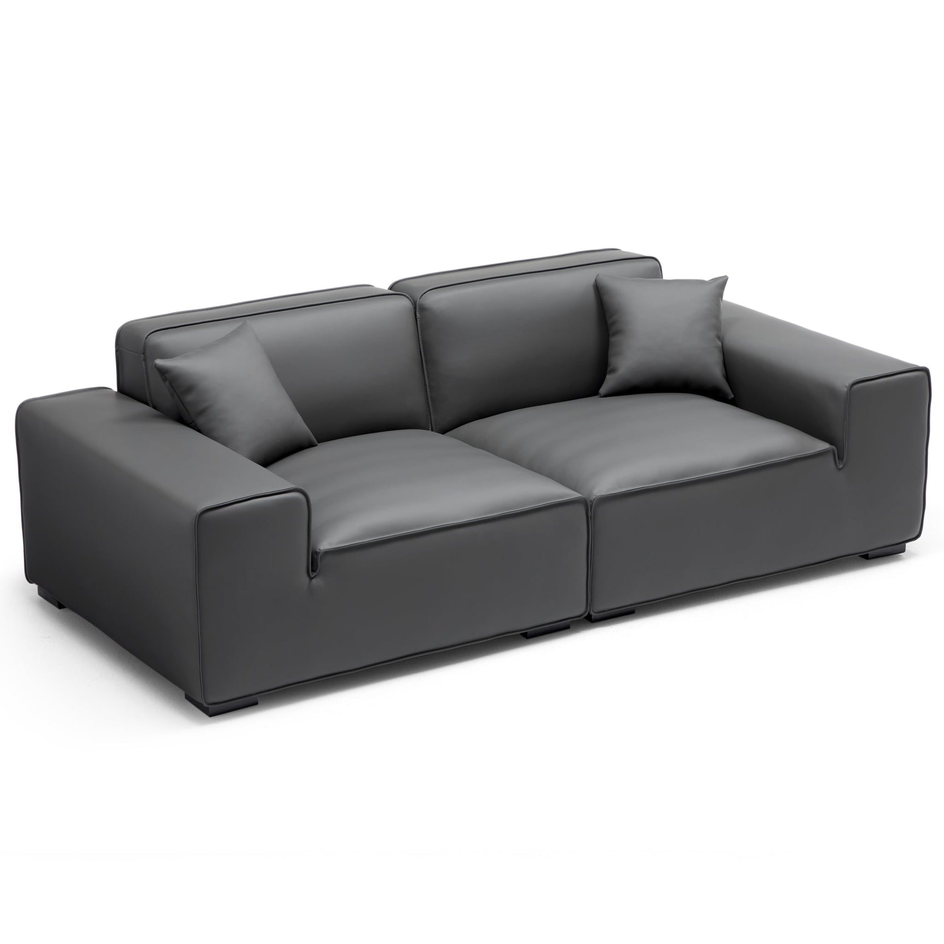Domus Modular Khaki Leather Sofa-Dark Gray-94.5"