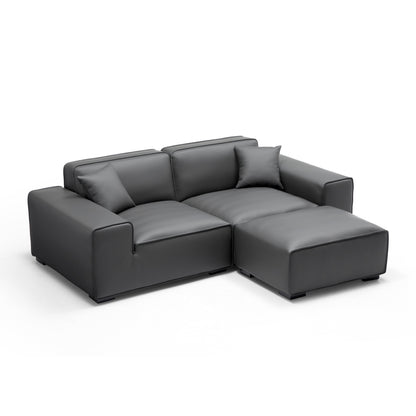 Domus Modular Khaki Leather Sofa and Ottoman-Dark Gray-94.5"